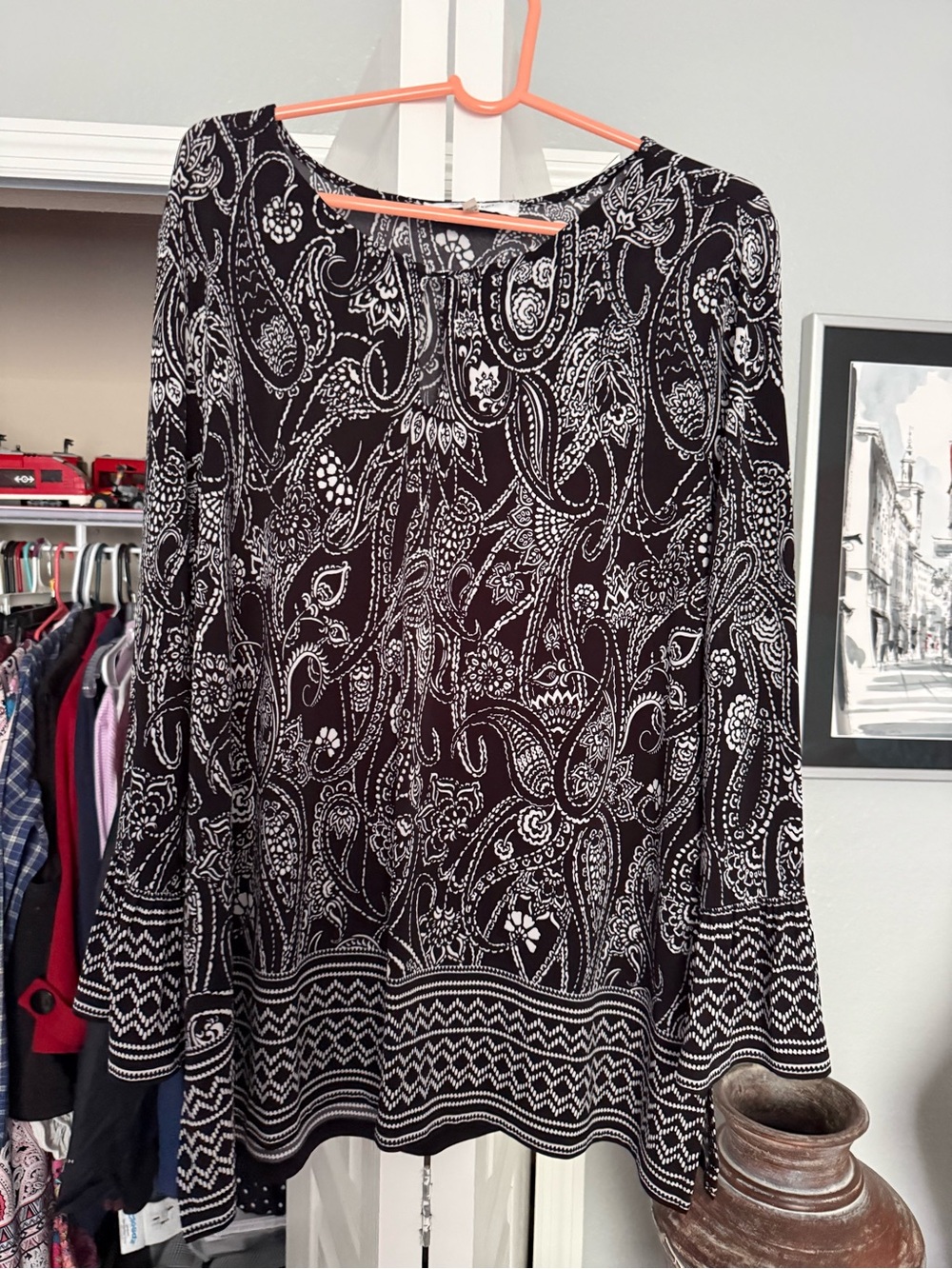 Black & White Paisley Boho Blouse Jones S